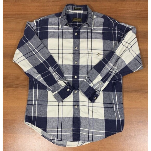 Eddie Bauer Shirt Mens Medium Blue Plaid Flannel Vintage Mckinley Cloth READ - Picture 1 of 8